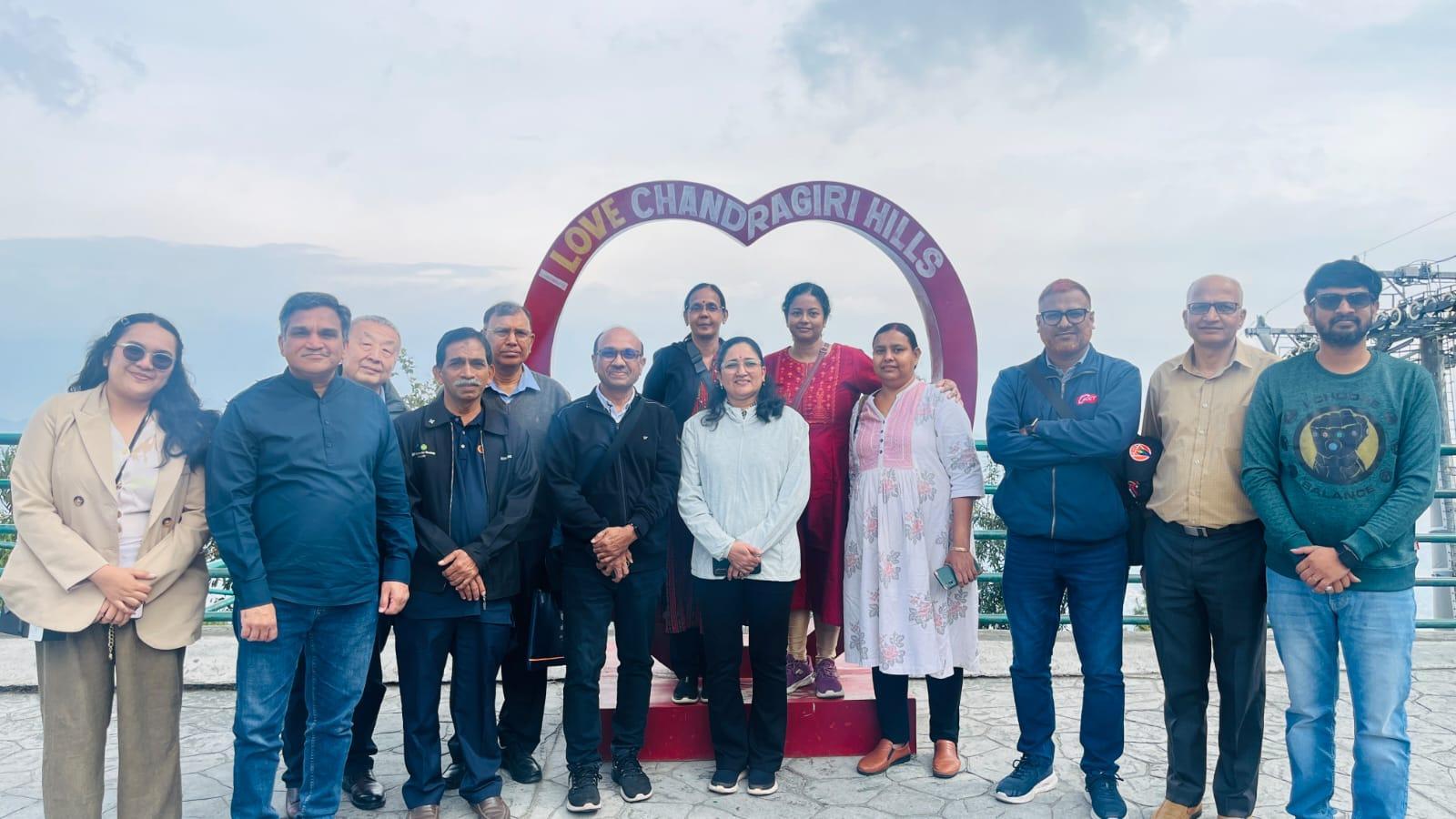 Delegates at Chandragiri Hills with panoramic Kathmandu Valley views